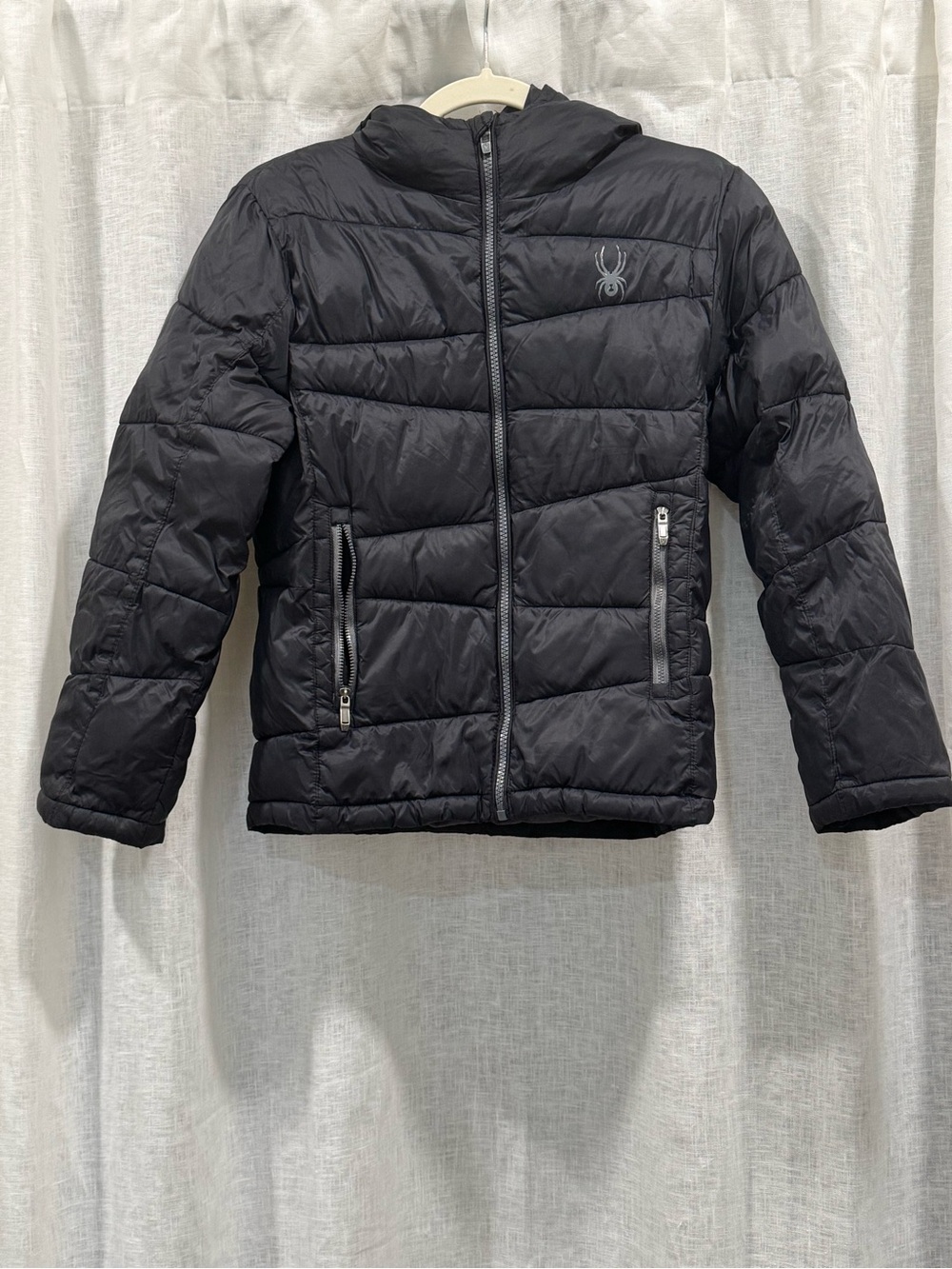 Spyder Boys Frontier Hooded Puffer Jacket Black Silver Zip M 10/12